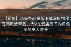 【紧急】汤头条轻量版下载深度揭秘：丑闻风波背后，大V在酒店房间的角色罕见令人意外