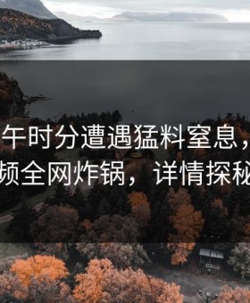 大V在中午时分遭遇猛料窒息，樱花视频全网炸锅，详情探秘