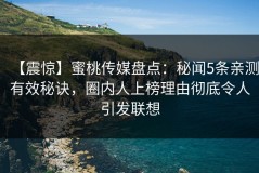 【震惊】蜜桃传媒盘点：秘闻5条亲测有效秘诀，圈内人上榜理由彻底令人引发联想