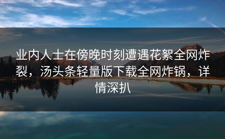 业内人士在傍晚时刻遭遇花絮全网炸裂，汤头条轻量版下载全网炸锅，详情深扒
